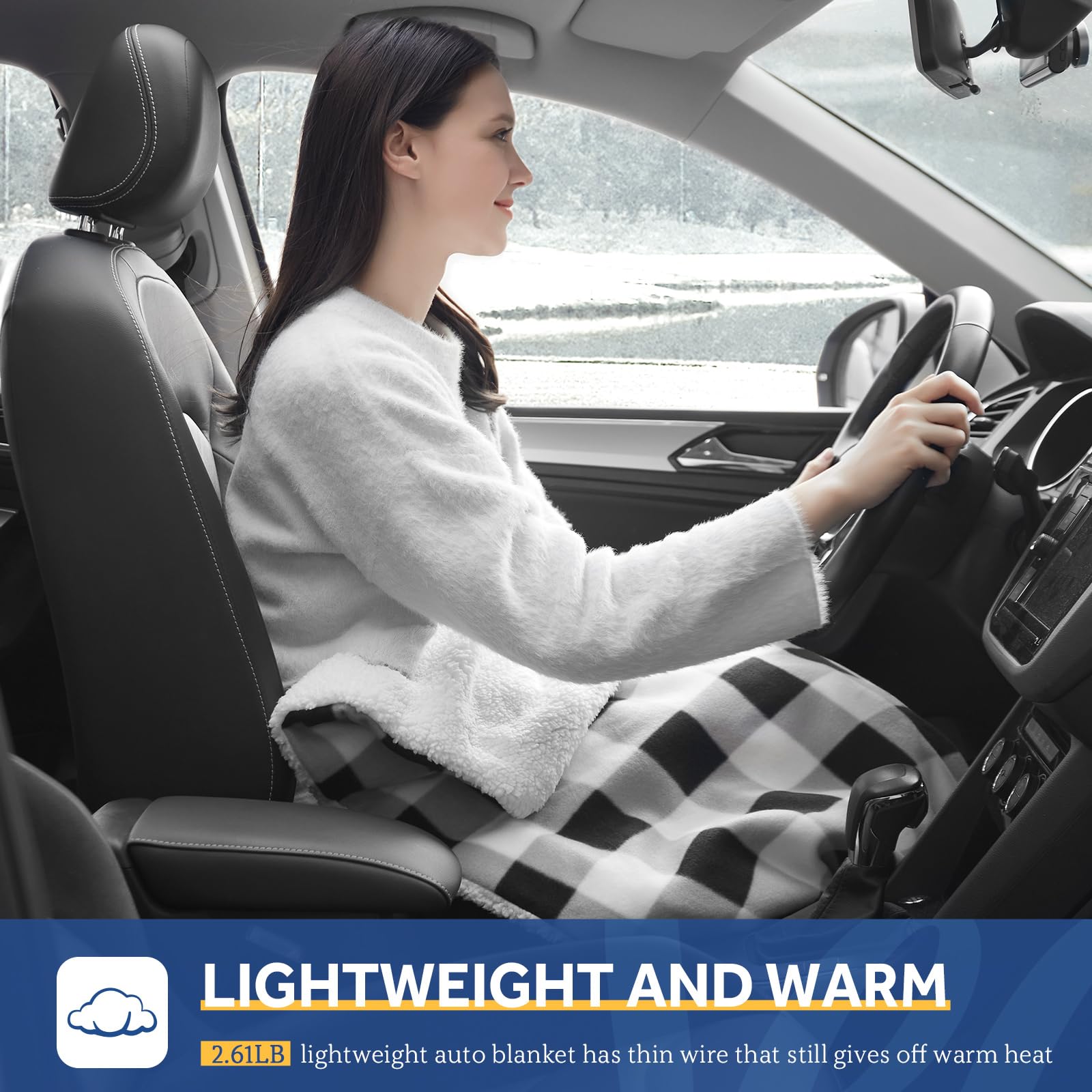 Sealy 12-Volt Heated Car Blanket with 2 USB Output Ports, 3 Heating Levels & 4 Hours Auto Off, Electric Blanket for Car, Truck, SUV, RV or Camping, Machine Washable, 59" X 43", Plaid - Image 5