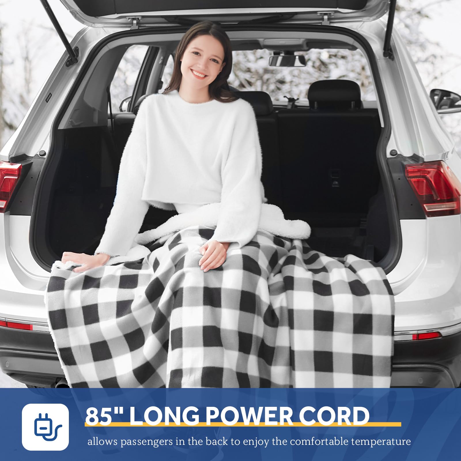 Sealy 12-Volt Heated Car Blanket with 2 USB Output Ports, 3 Heating Levels & 4 Hours Auto Off, Electric Blanket for Car, Truck, SUV, RV or Camping, Machine Washable, 59" X 43", Plaid - Image 9