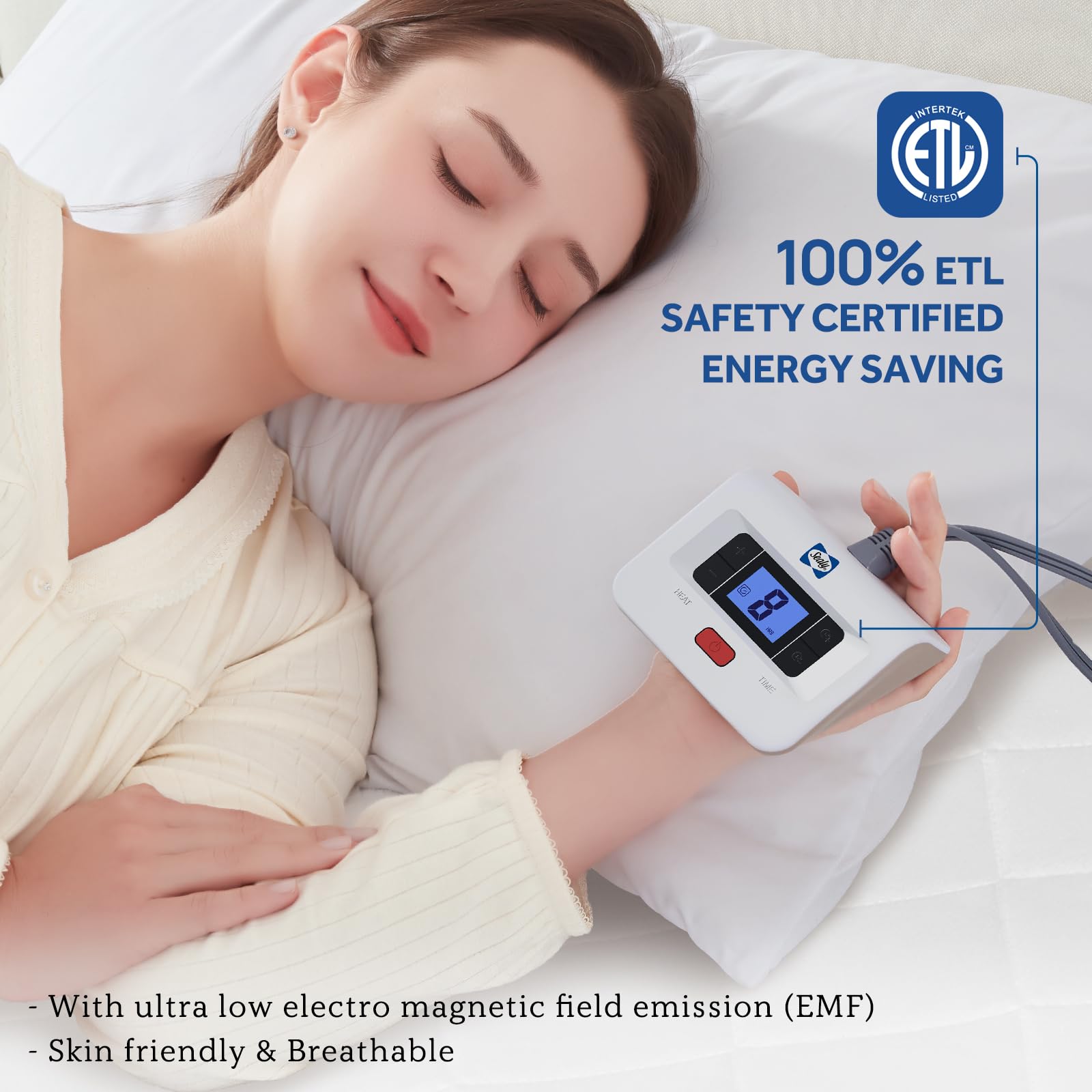 Sealy 3M Scotchgard Heated Mattress Pad | Quilted Cotton Electric Bed Warmer with 10 Heat Setting Dual Controller | 1-12 Hours Auto Shut Off | 17" Deep All Around Elastic Pocket, Queen - Image 3