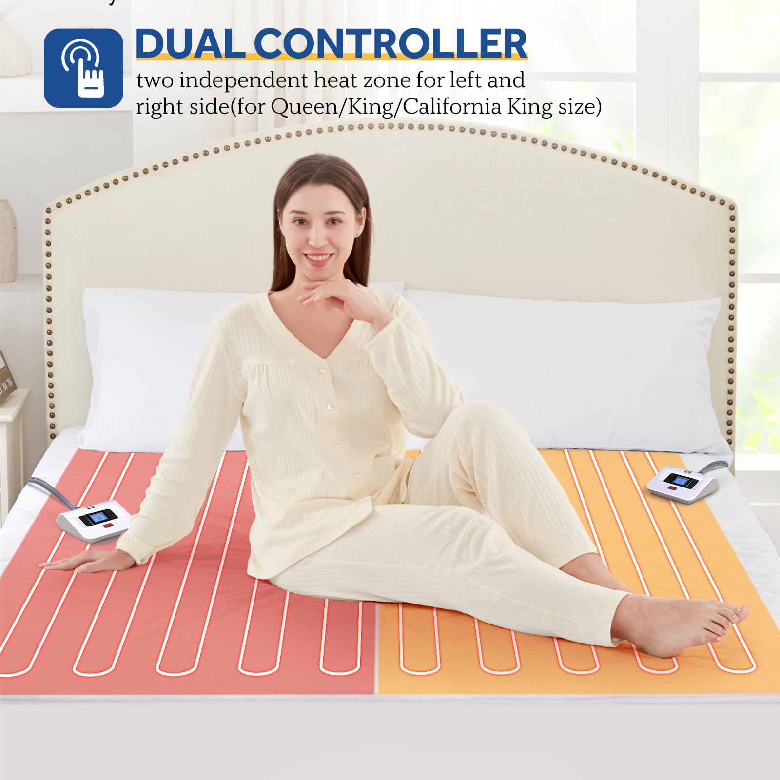 Sealy 3M Scotchgard Heated Mattress Pad | Quilted Cotton Electric Bed Warmer with 10 Heat Setting Dual Controller | 1-12 Hours Auto Shut Off | 17" Deep All Around Elastic Pocket, Queen - Image 4