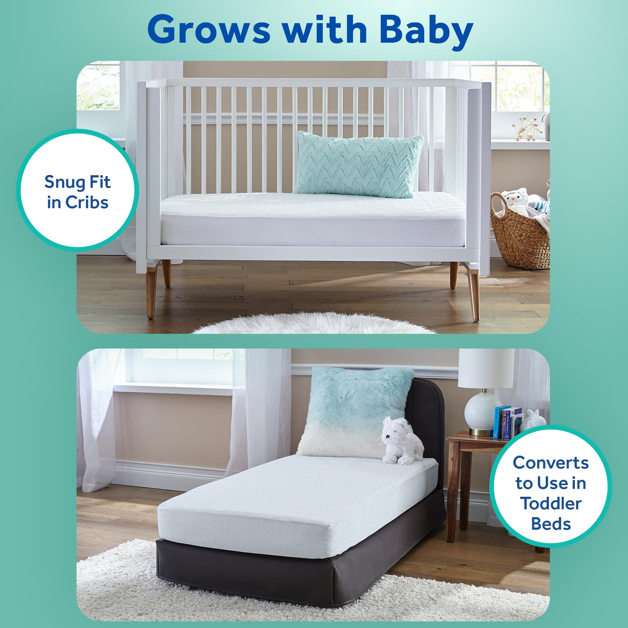 Sealy Baby Butterfly Breathable Knit 2 Stage Waterproof Crib Mattress plus Toddler Bed Fit, Washable Easy Clean Zip Off Cover, GREENGUARD Gold Certified, Safety & Quality Tested, Made in USA, 52"X28" - Image 3