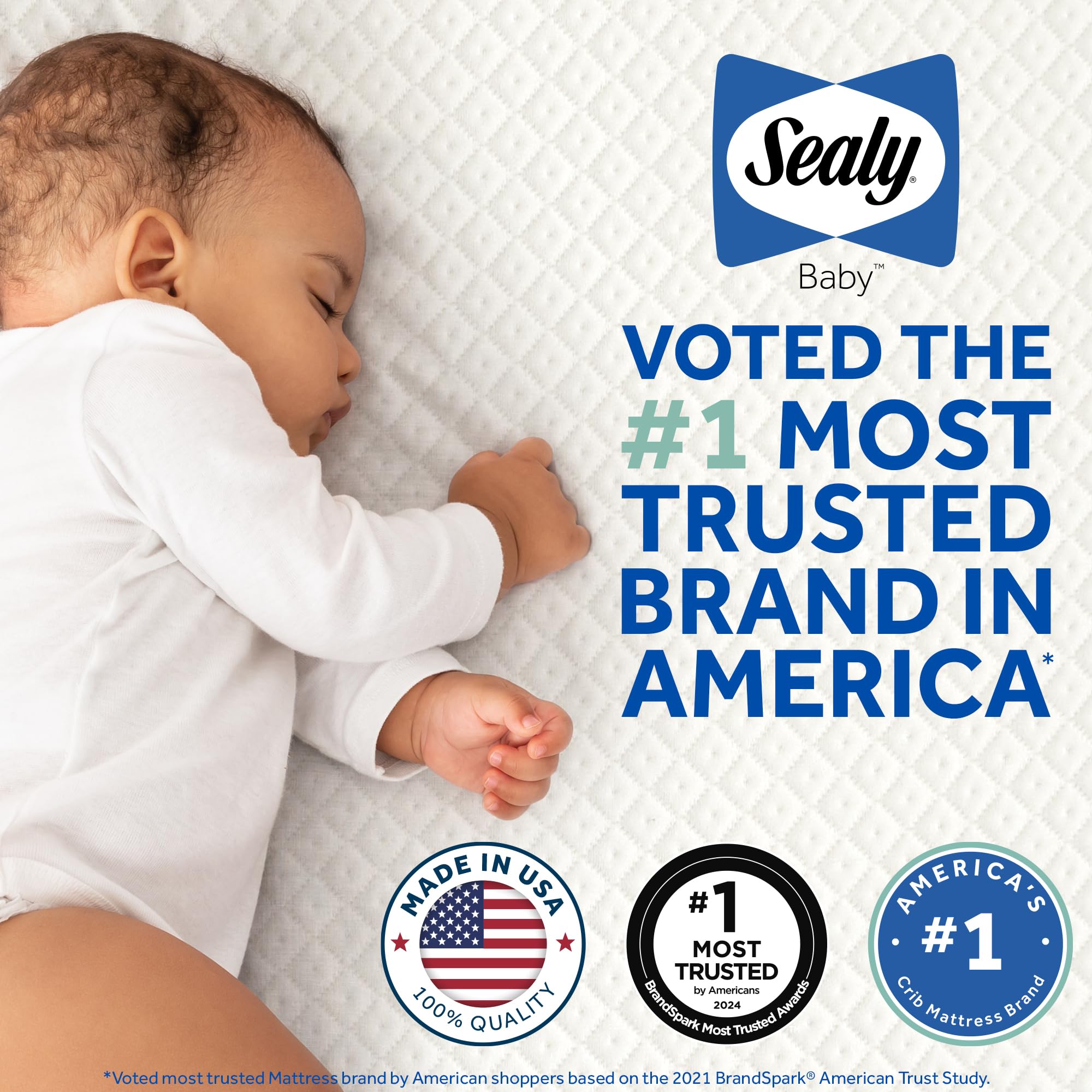 Sealy Baby Butterfly Breathable Knit 2 Stage Waterproof Crib Mattress plus Toddler Bed Fit, Washable Easy Clean Zip Off Cover, GREENGUARD Gold Certified, Safety & Quality Tested, Made in USA, 52"X28" - Image 10