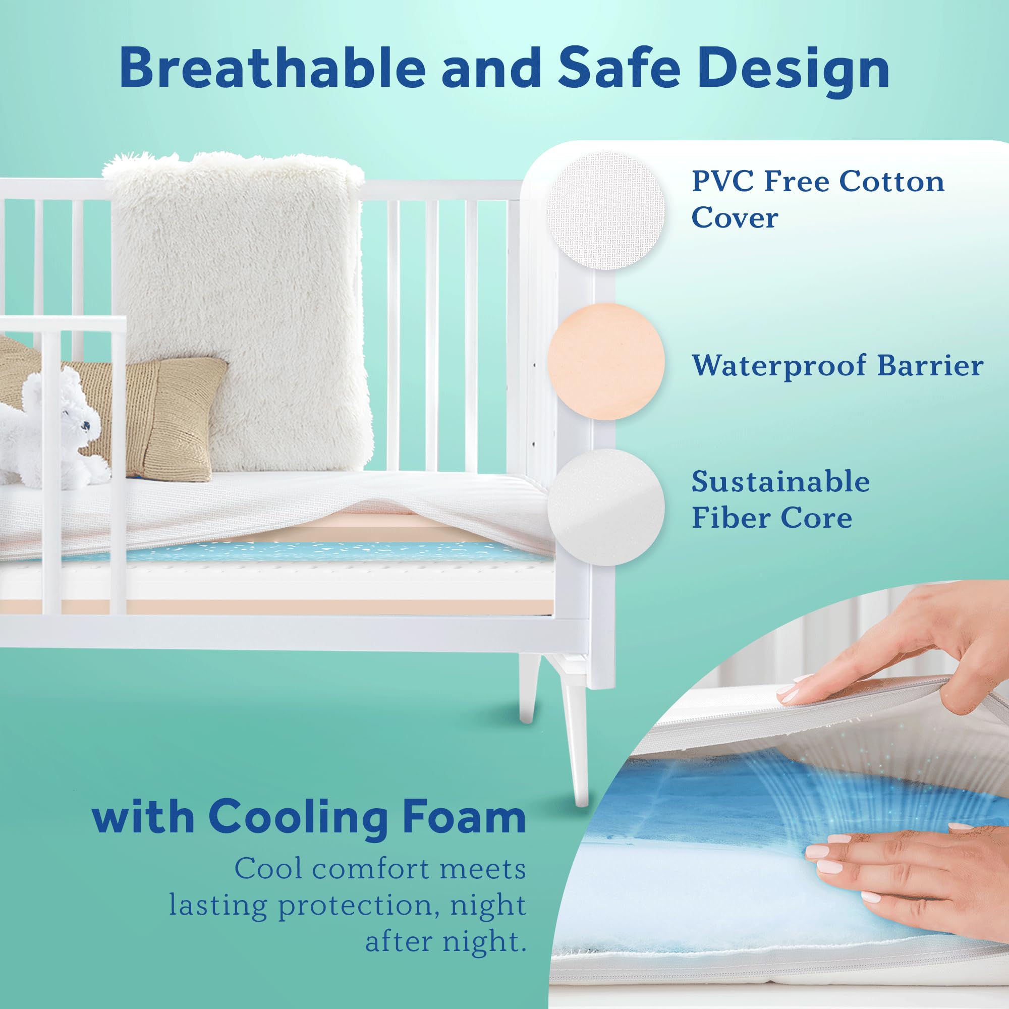 Sealy Baby Cool Comfort Breathable Waterproof 2 Stage Crib Mattress plus Toddler Bed Fit, Cooling Foam, Airy Cotton Cover, GREENGUARD Gold Certified, Safety & Quality Tested, Made in USA, 52"X28" - Image 3
