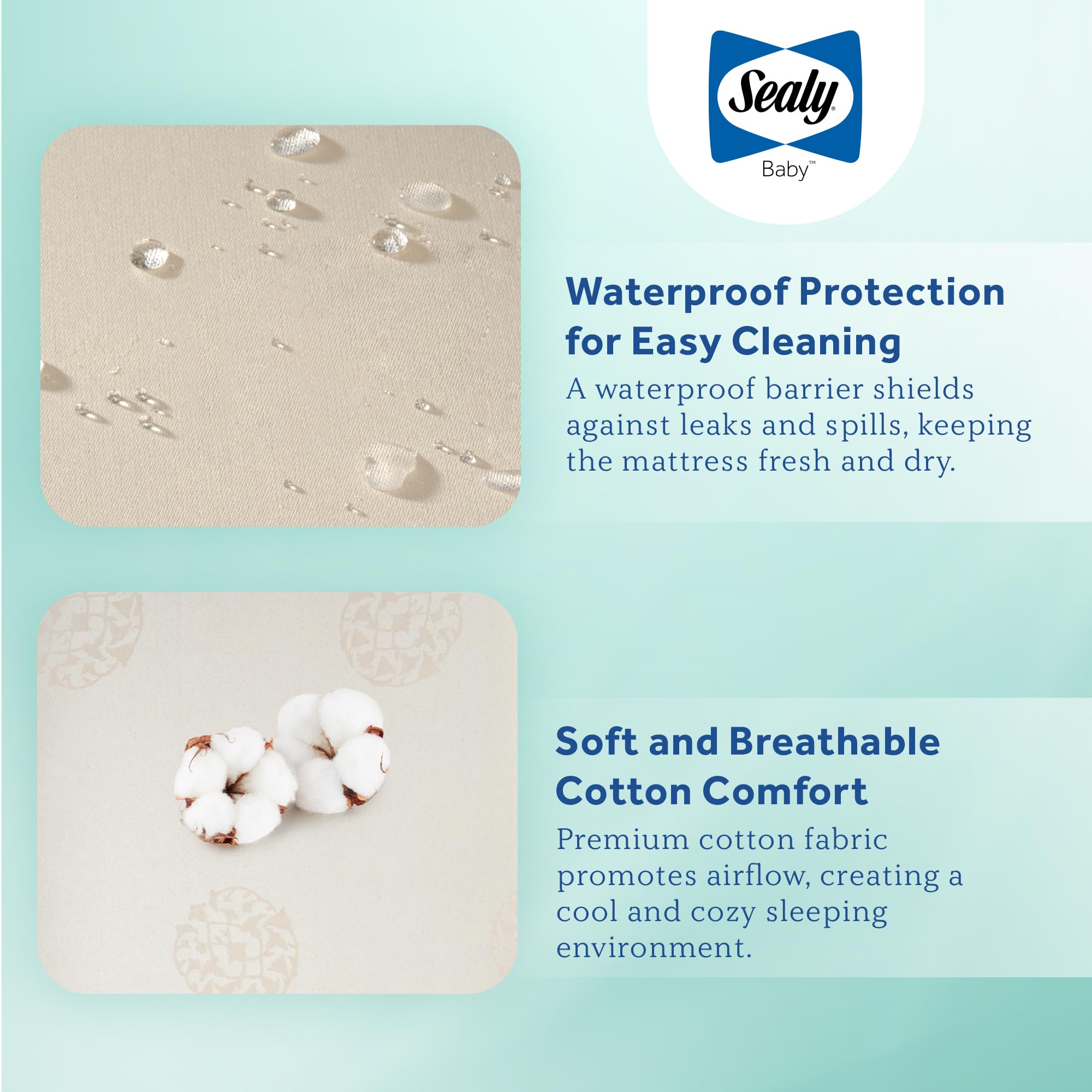 Sealy Baby Cotton Cozy Rest Breathable 2 Stage Waterproof Crib Mattress plus Toddler Bed Fit, 204 Coils & Soft Coton Cover, GREENGUARD Gold Certified, Safety & Quality Tested, Made in USA, 52"X28" - Image 4