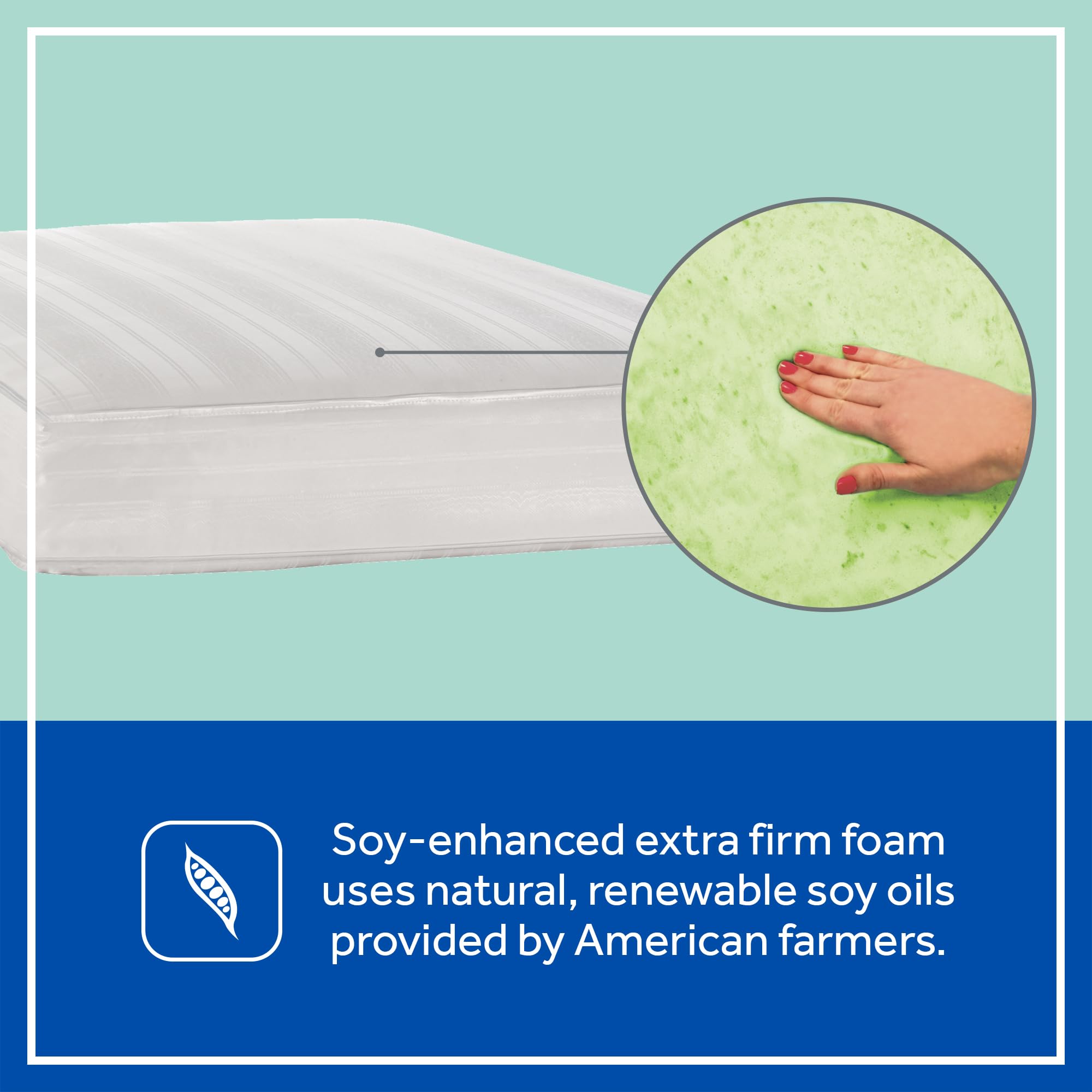 Sealy Baby Soybean 2 Stage Crib Mattress plus Toddler Bed Fit, Premium Hypoallergenic Lightweight Foam, Non Toxic, GREENGUARD Gold Certified, Safety & Quality Tested, Made in USA, 52X28" - Image 7