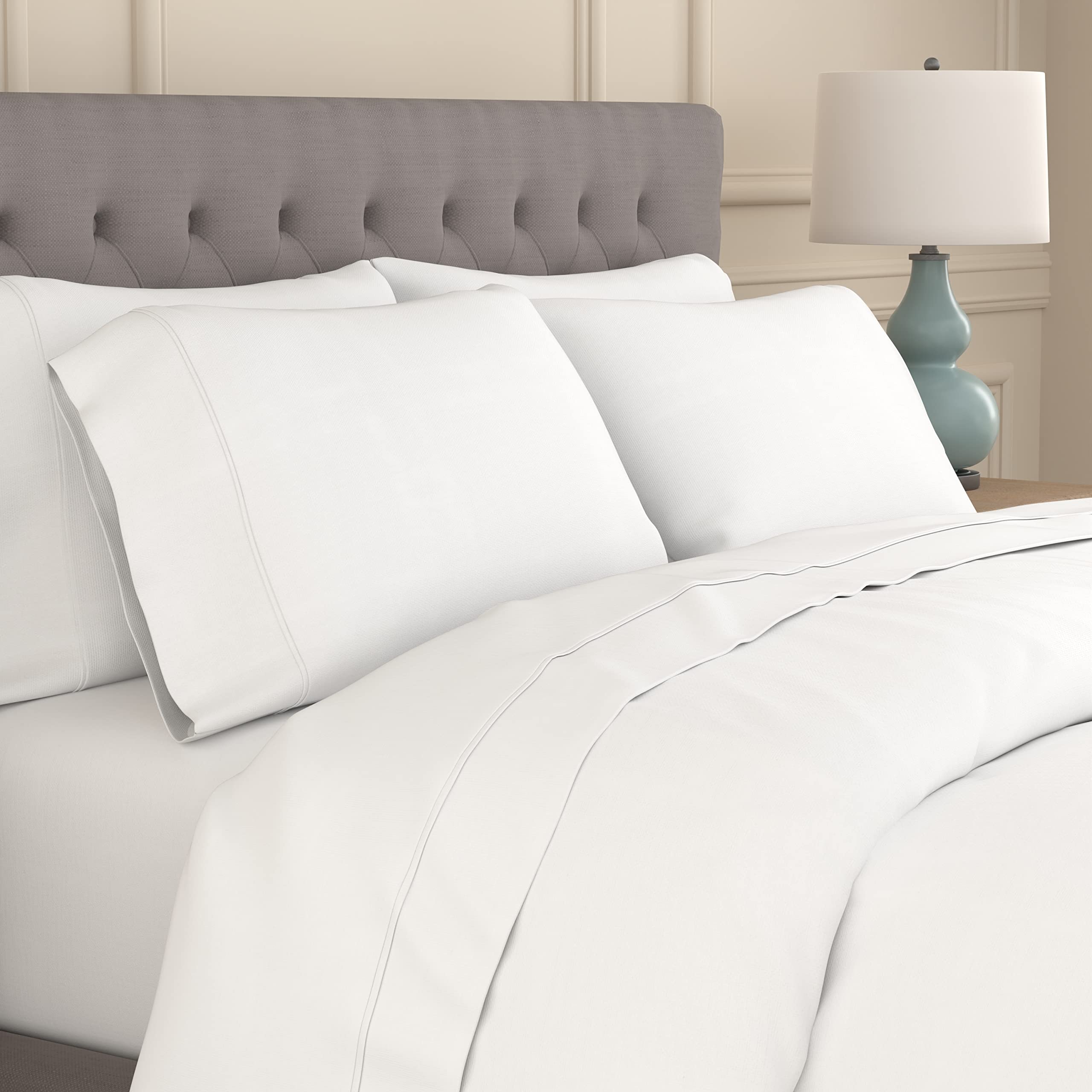Sealy Clean Comfort 300-Thread Count Cotton Blend Sheets Set with Secure Fit Anchor Bands- Twin Size- White - Image 3