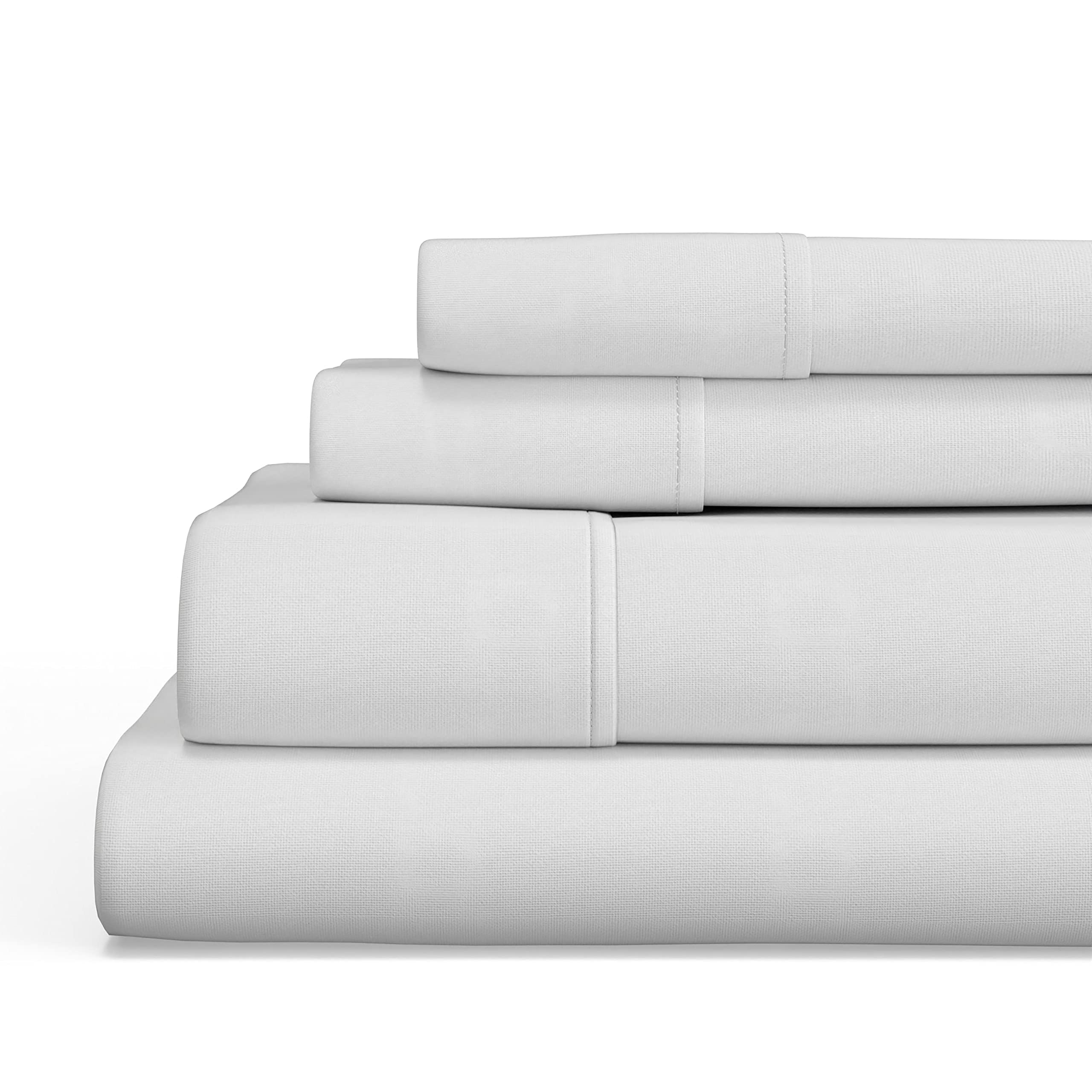 Sealy Clean Comfort 300-Thread Count Cotton Blend Sheets Set with Secure Fit Anchor Bands- Twin Size- White - Image 5