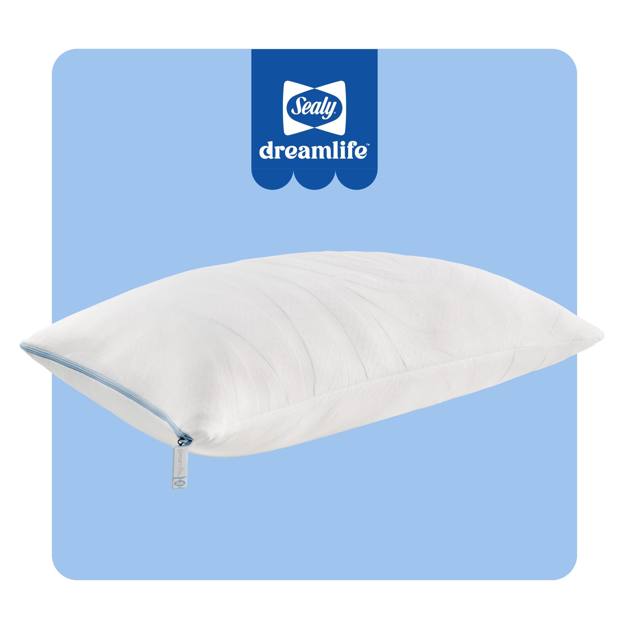 Sealy Dreamlife Queen Size Shredded Foam Pillow with Surface Guard Technology, Removable Machine-Washable Cover, 1 Year Limited Warranty, White - Image 9