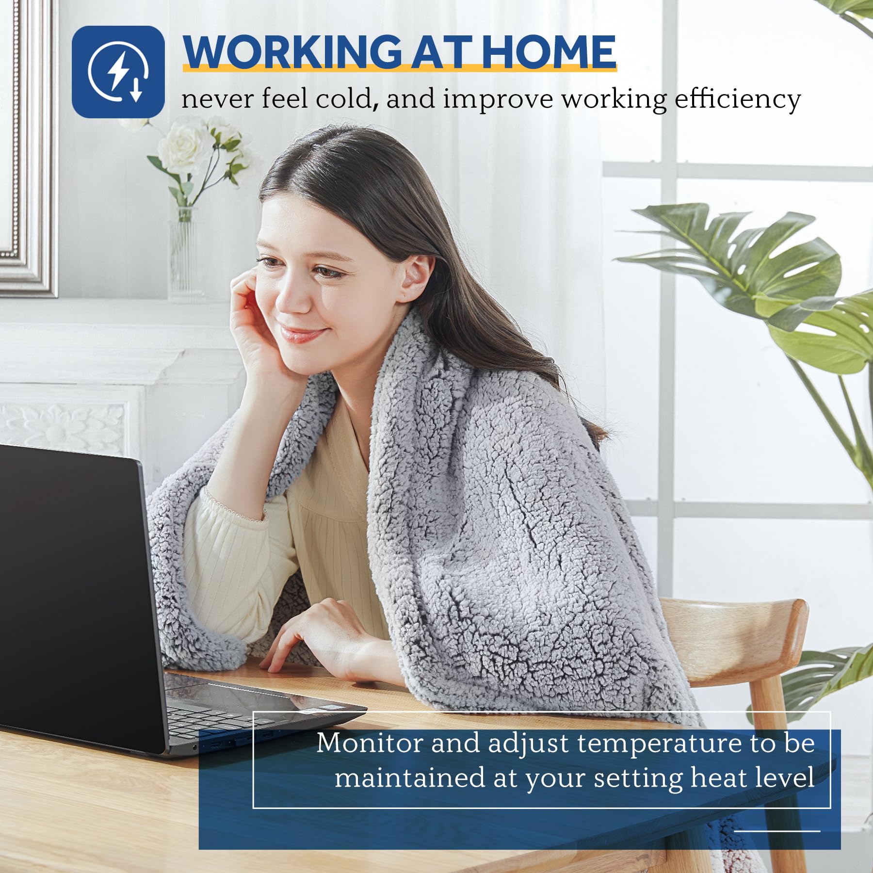 Sealy Electric Blanket Heated Throw 50"x60" Soft Double Sherpa Super Cozy with 6 Fast Heating Levels & 2-10 Hours Auto-Off, Over-Heat Protection, Machine Washable, Charcoal - Image 3