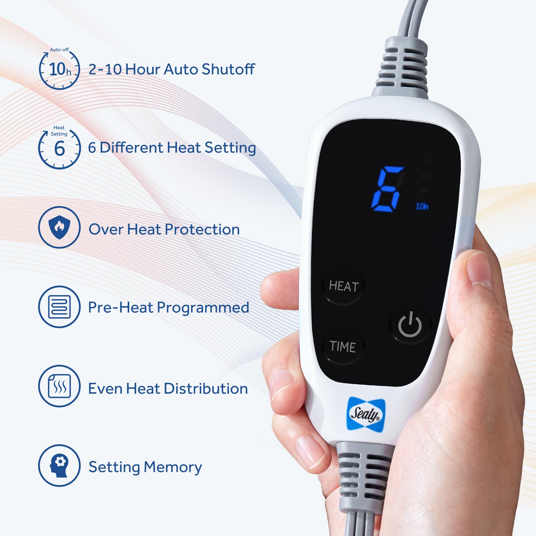 Sealy Electric Blanket Heated Throw 50"x60" Soft Double Sherpa Super Cozy with 6 Fast Heating Levels & 2-10 Hours Auto-Off, Over-Heat Protection, Machine Washable, Charcoal - Image 4