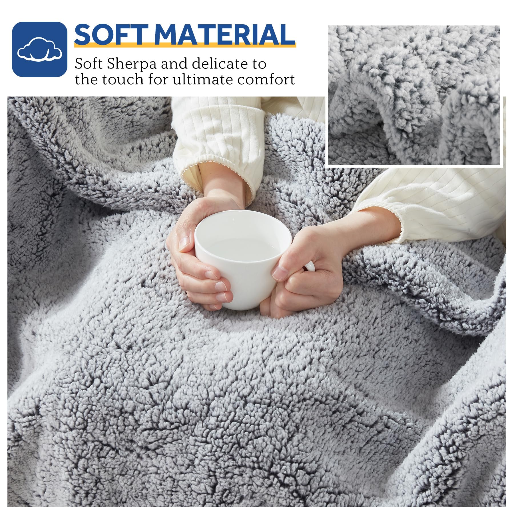 Sealy Electric Blanket Heated Throw 50"x60" Soft Double Sherpa Super Cozy with 6 Fast Heating Levels & 2-10 Hours Auto-Off, Over-Heat Protection, Machine Washable, Charcoal - Image 5
