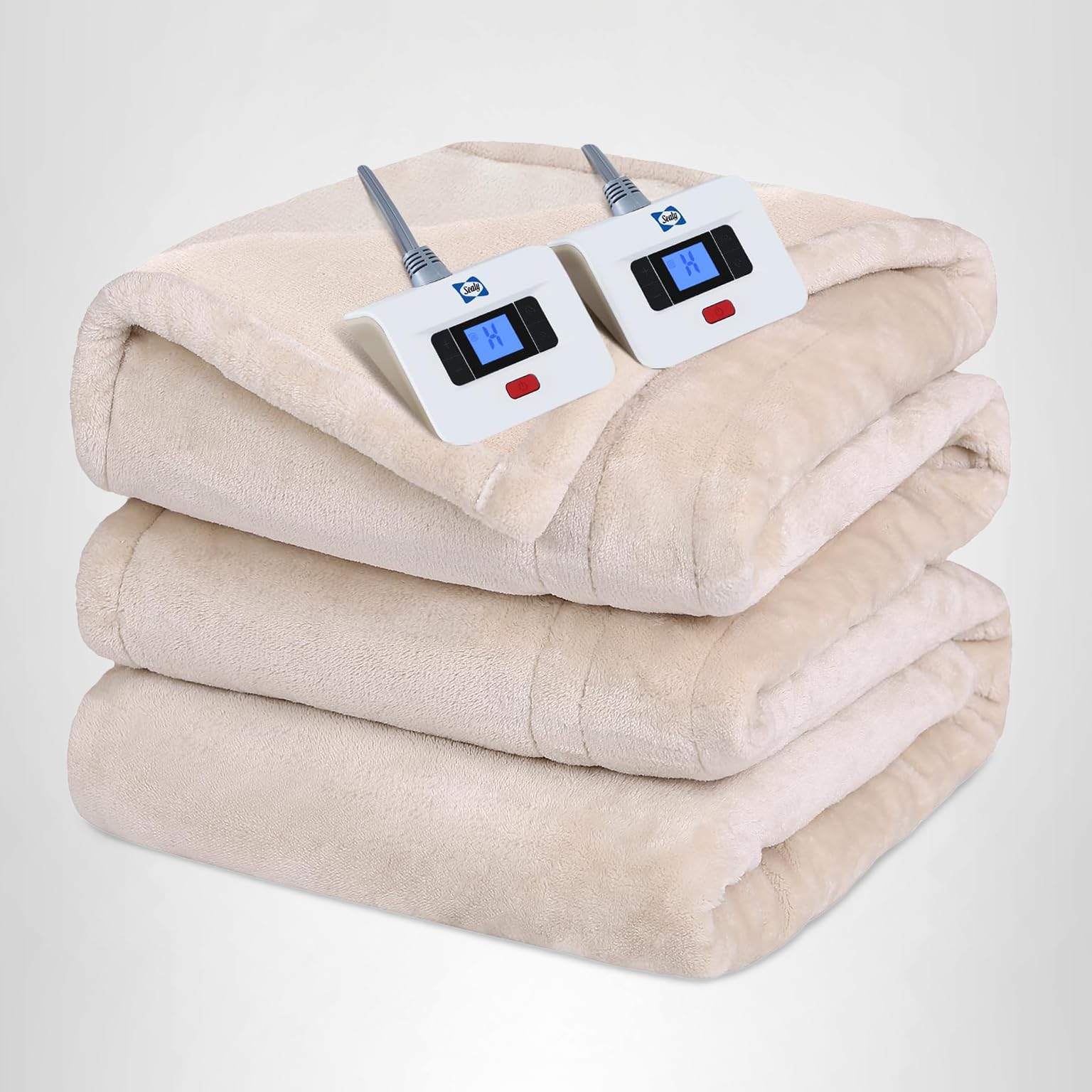 Sealy Electric Blanket King Size, Flannel Heated Blanket with10 Heating Levels & Auto Shut Off, Machine Washable, Beige, 100 x 90 Inch - Image 10