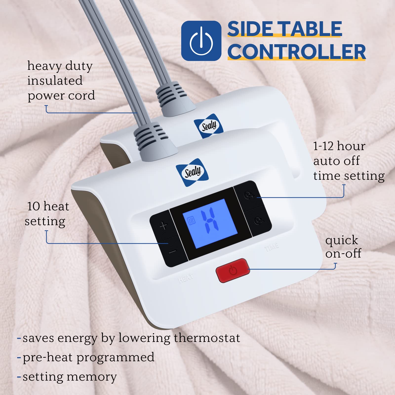 Sealy Electric Blanket King Size, Flannel Heated Blanket with10 Heating Levels & Auto Shut Off, Machine Washable, Beige, 100 x 90 Inch - Image 5