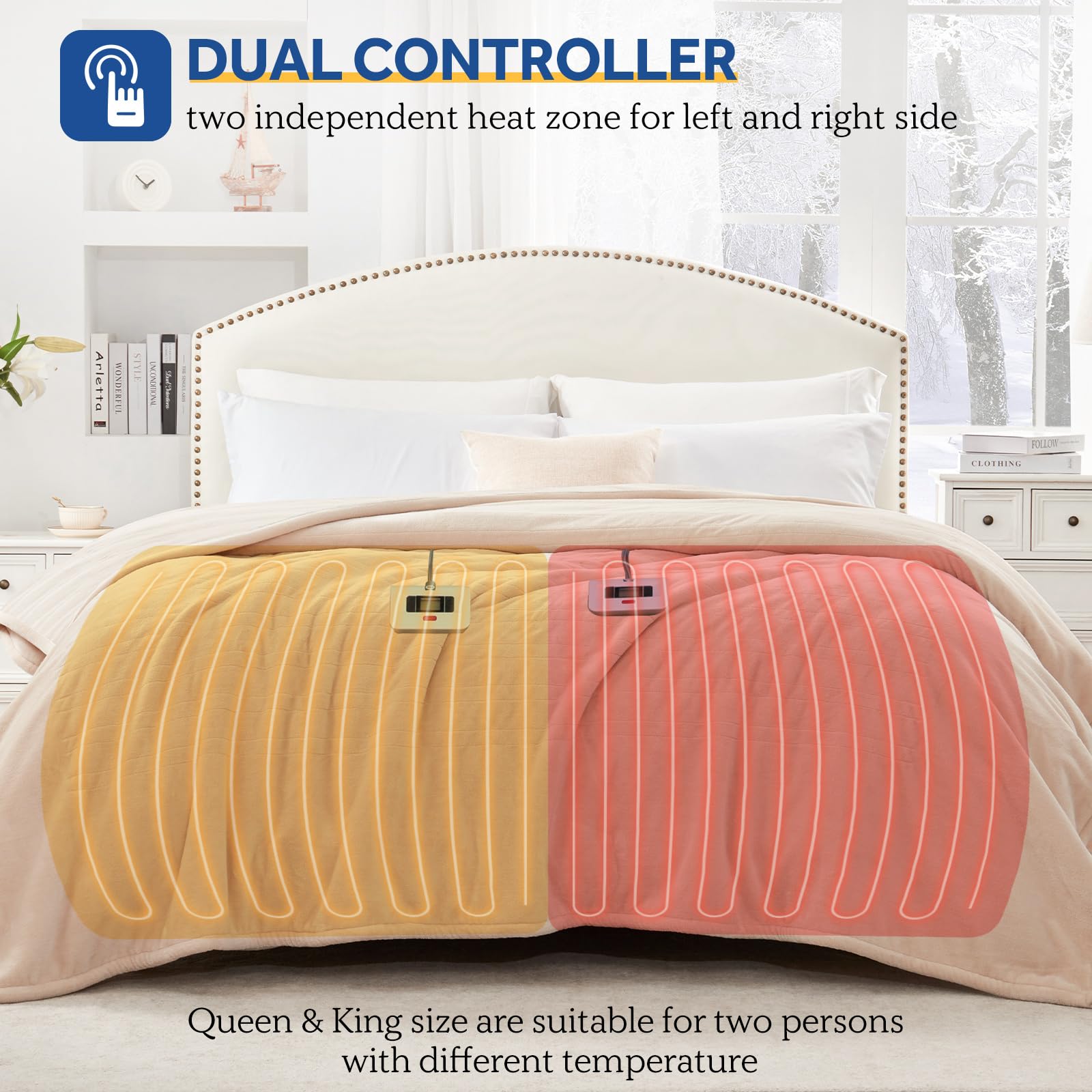 Sealy Electric Blanket King Size, Flannel Heated Blanket with10 Heating Levels & Auto Shut Off, Machine Washable, Beige, 100 x 90 Inch - Image 6