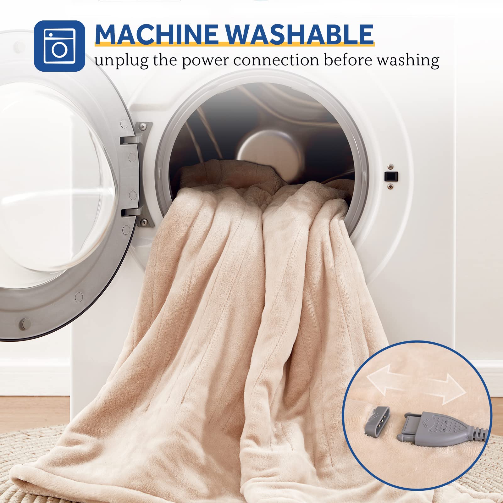 Sealy Electric Blanket King Size, Flannel Heated Blanket with10 Heating Levels & Auto Shut Off, Machine Washable, Beige, 100 x 90 Inch - Image 7