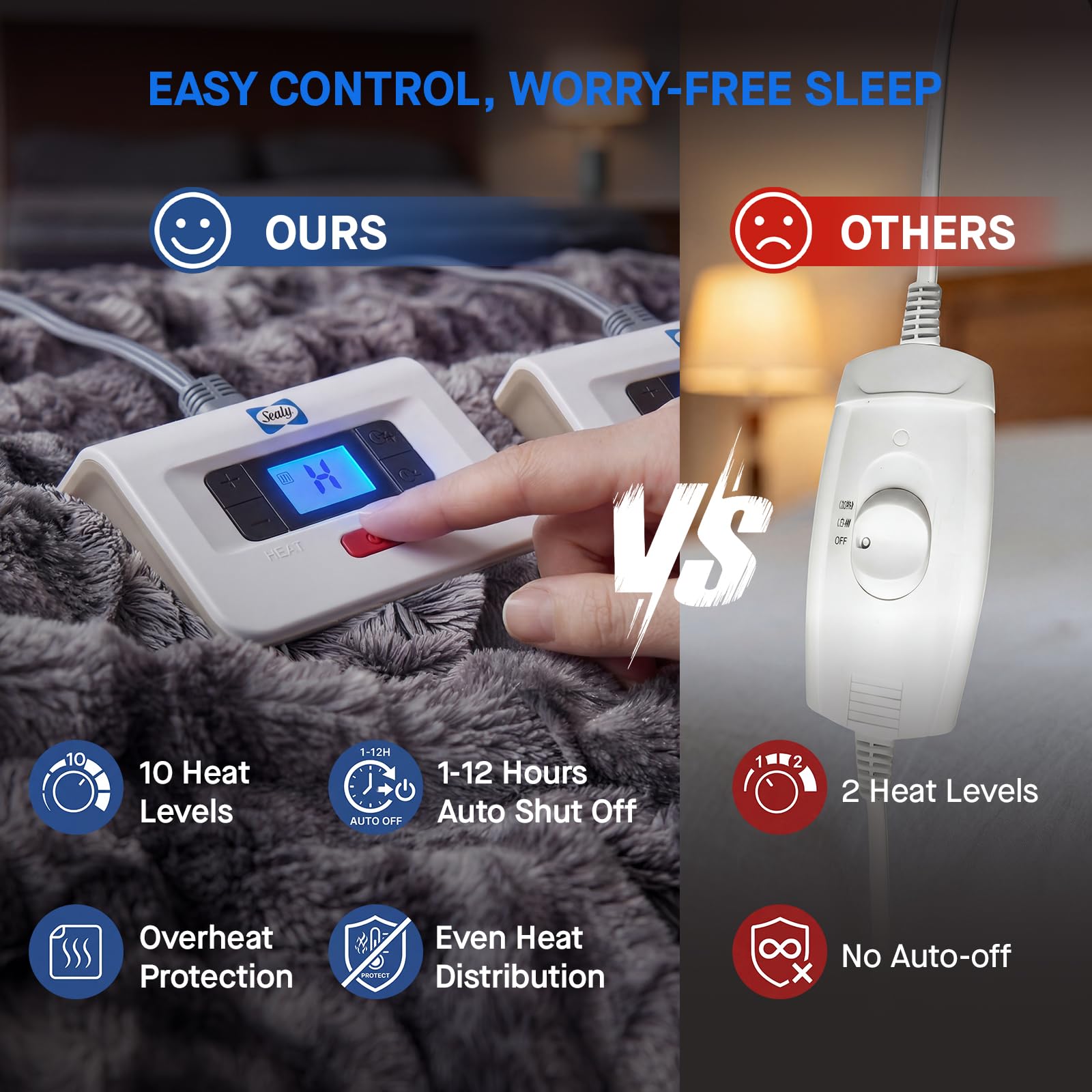 Sealy Electric Blanket Queen Size, Faux Fur & Flannel Heated Blanket with 10 Heat Setting & 1-12 Hour Auto Shut Off, Fast Heating Blanket, Machine Washable, Grey, 84 x 90 Inch - Image 3