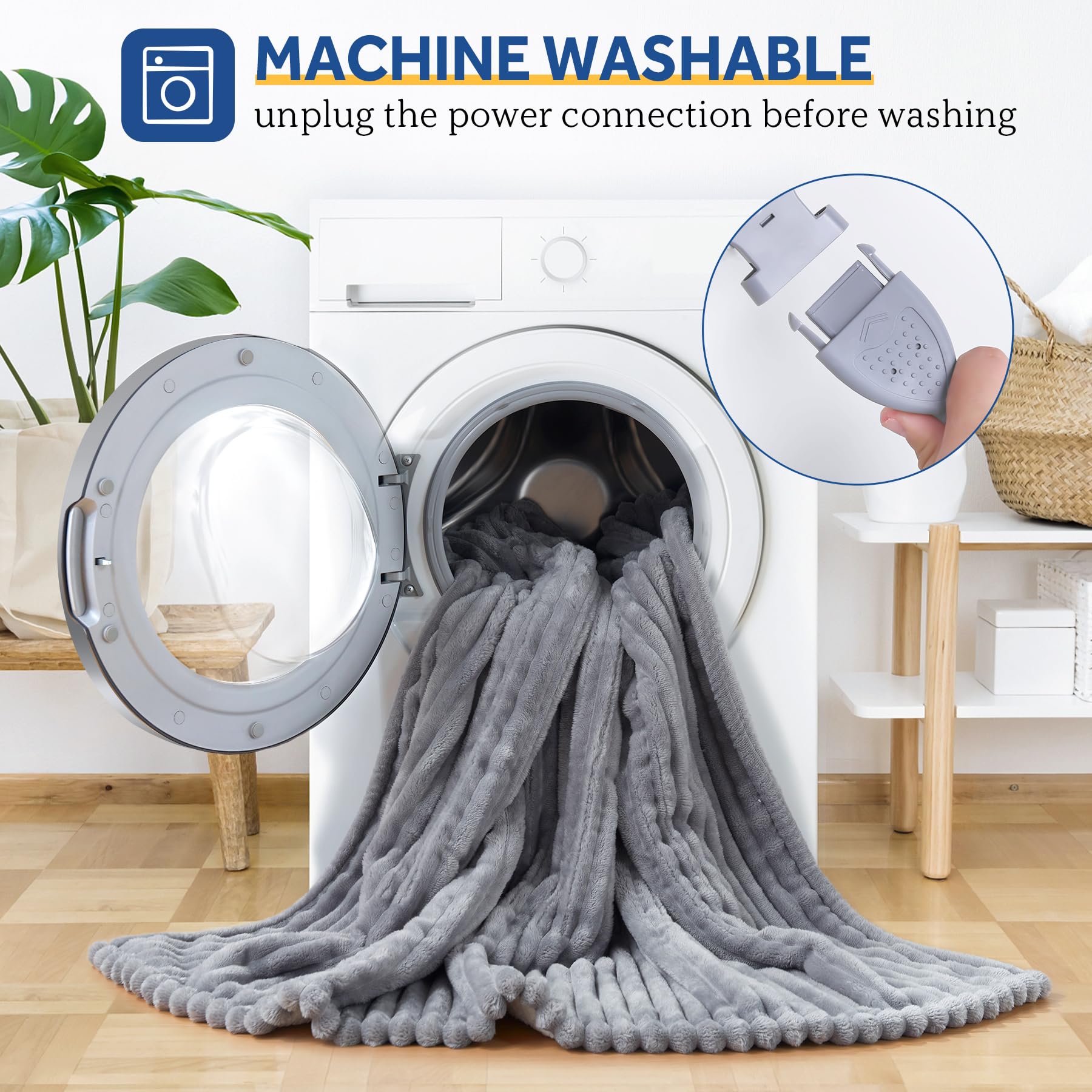 SEALY Electric Blanket Queen Size, Soft Ribbed Flannel to Sherpa Reversible Heated Blanket with Dual Control 10 Heat Settings & 1 to 12 Hours Auto-Off 84"x90" Machine Washable, Light Grey - Image 7