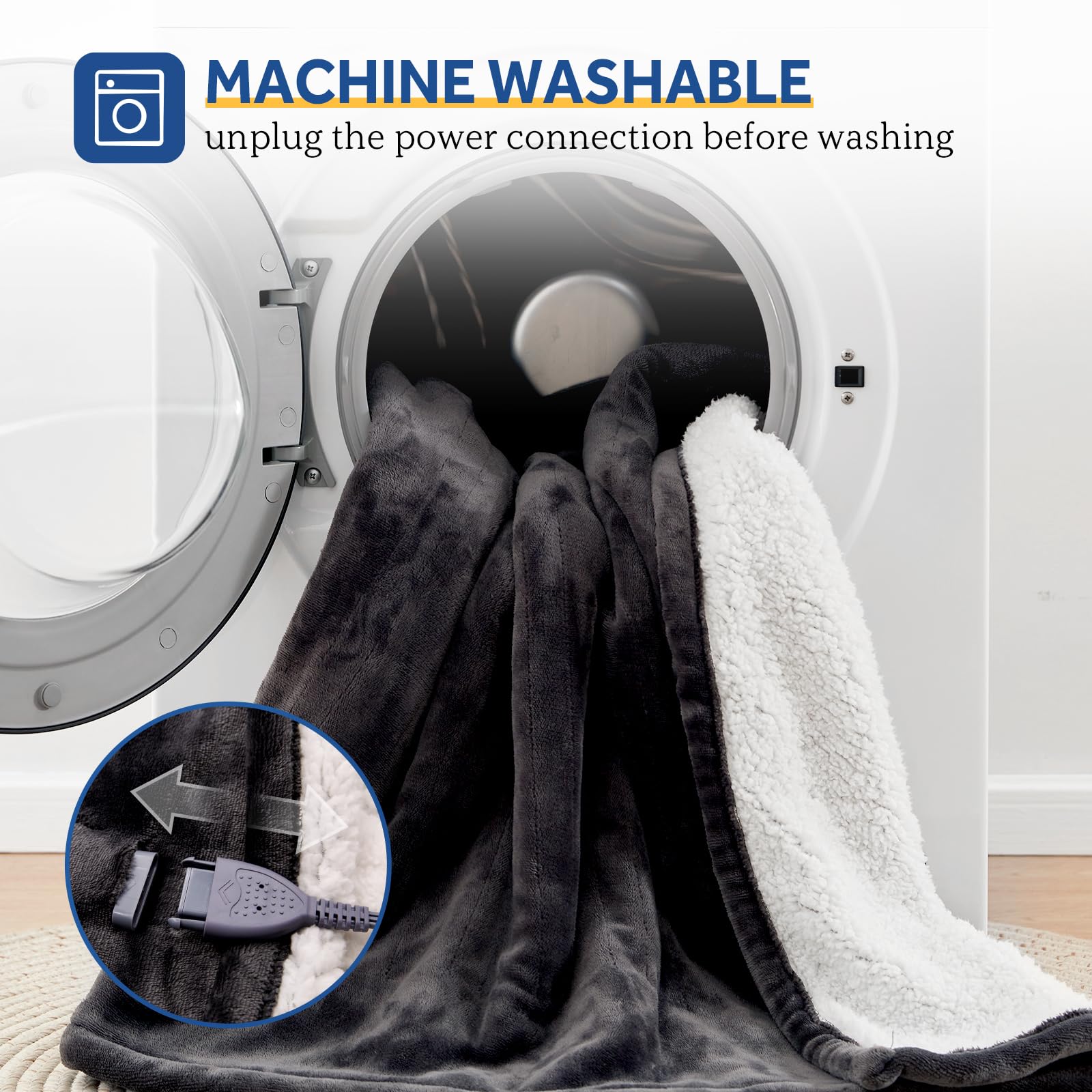 Sealy Electric Blanket Wearable with Foot Pocket, Electric Snuggle Blanket with Sleeves, Flannel & Sherpa Heating Throw with 6 Heat Settings & 2-10 Hours Auto Shut Off, 50 * 70"+18", Dark Grey - Image 7