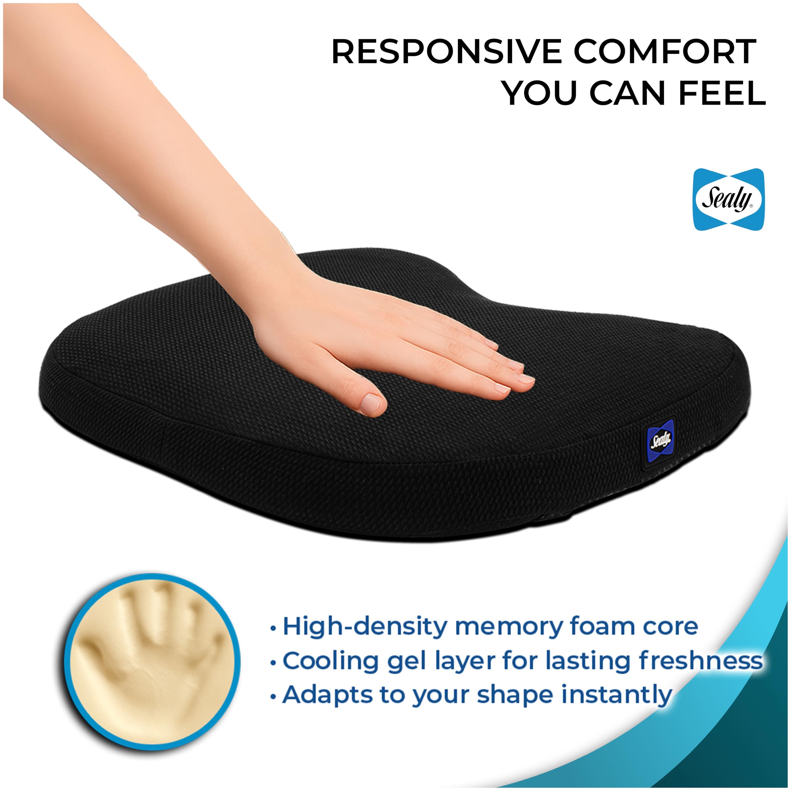 Sealy Memory Foam Car Seat Cushion – Gel Seat Cushions for Office Chairs, Tailbone Pain Relief Cushion, Cooling Pillow, Slim Fit Car Seat - Image 5