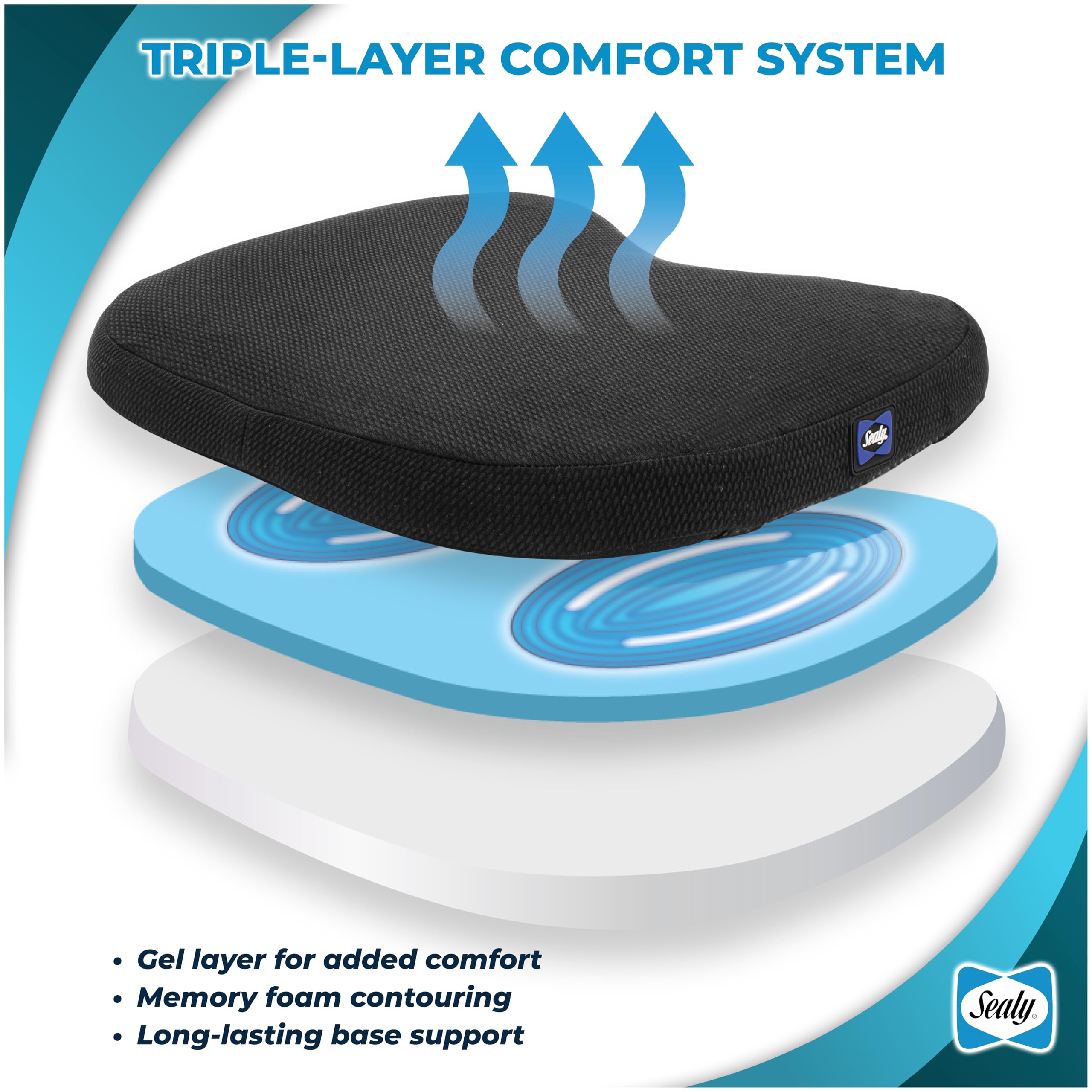 Sealy Memory Foam Car Seat Cushion – Gel Seat Cushions for Office Chairs, Tailbone Pain Relief Cushion, Cooling Pillow, Slim Fit Car Seat - Image 6