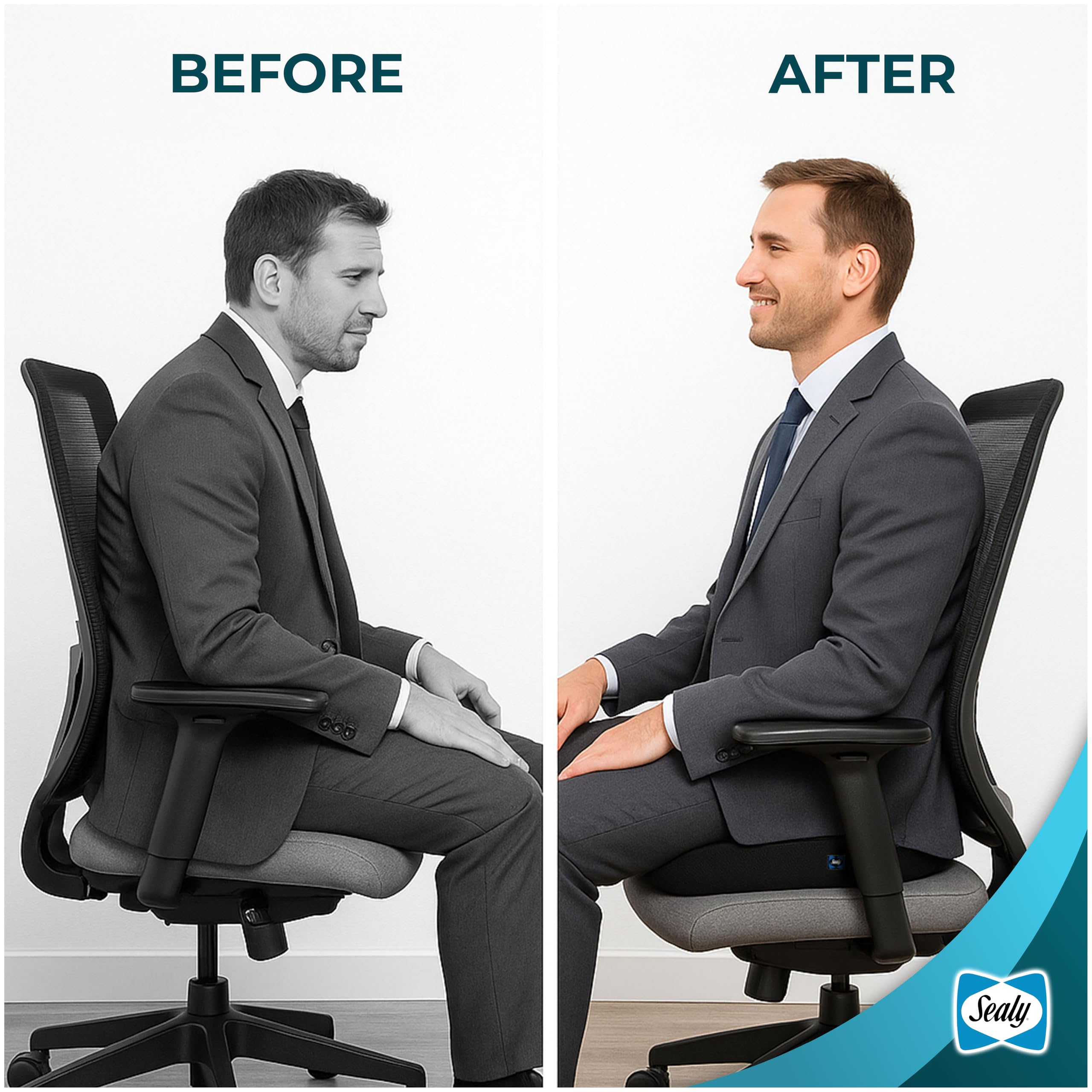 Sealy Memory Foam Car Seat Cushion – Gel Seat Cushions for Office Chairs, Tailbone Pain Relief Cushion, Cooling Pillow, Slim Fit Car Seat - Image 7