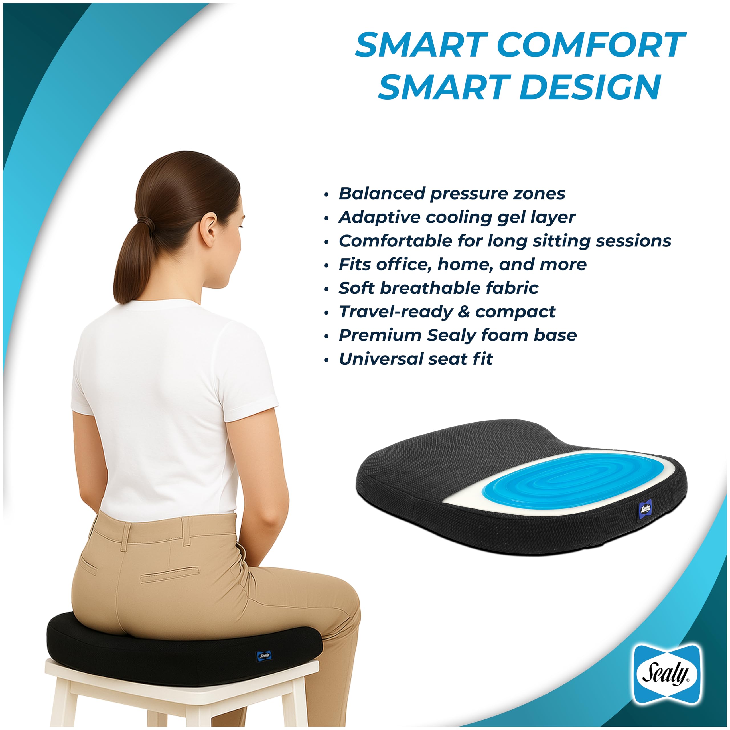 Sealy Memory Foam Car Seat Cushion – Gel Seat Cushions for Office Chairs, Tailbone Pain Relief Cushion, Cooling Pillow, Slim Fit Car Seat - Image 8