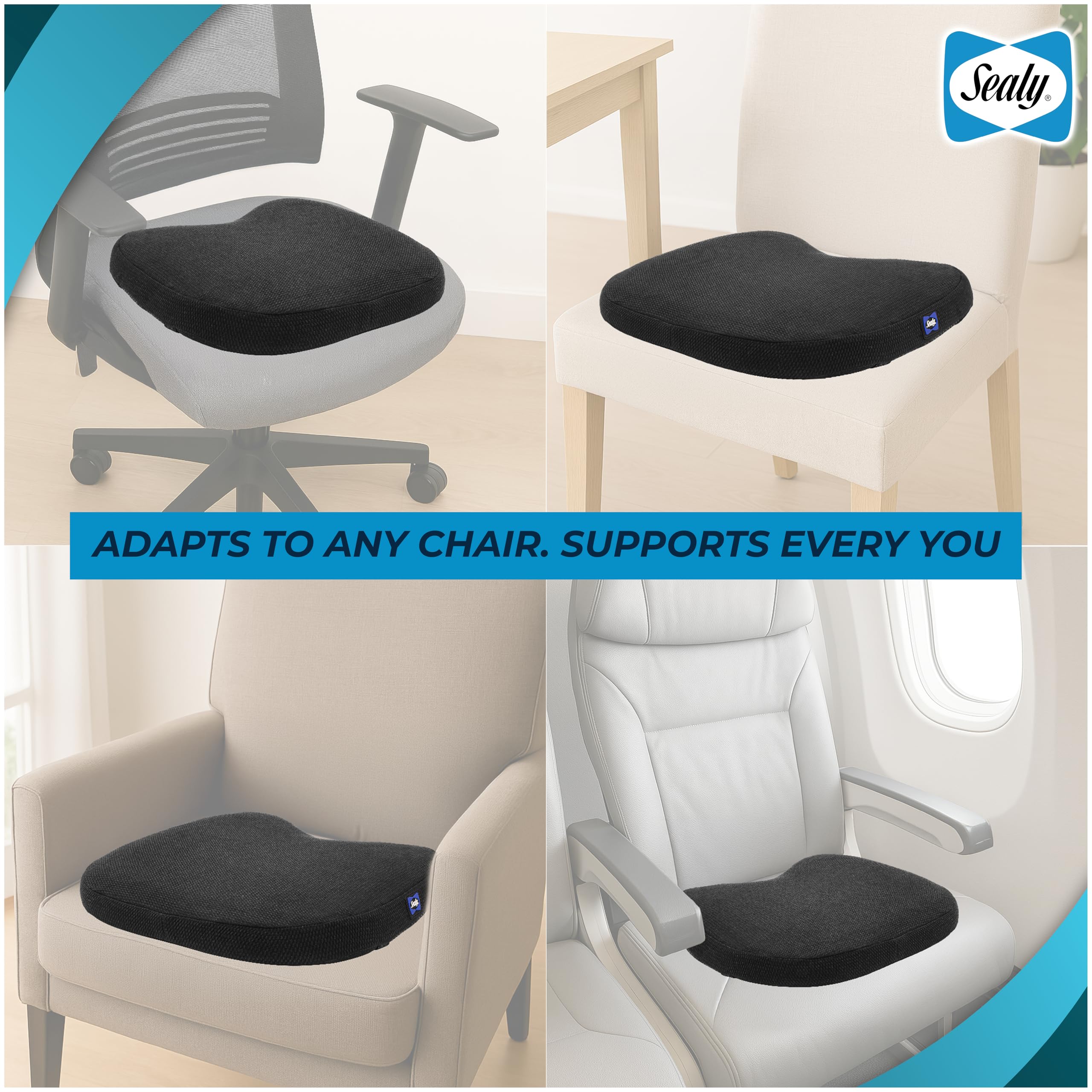 Sealy Memory Foam Car Seat Cushion – Gel Seat Cushions for Office Chairs, Tailbone Pain Relief Cushion, Cooling Pillow, Slim Fit Car Seat - Image 9