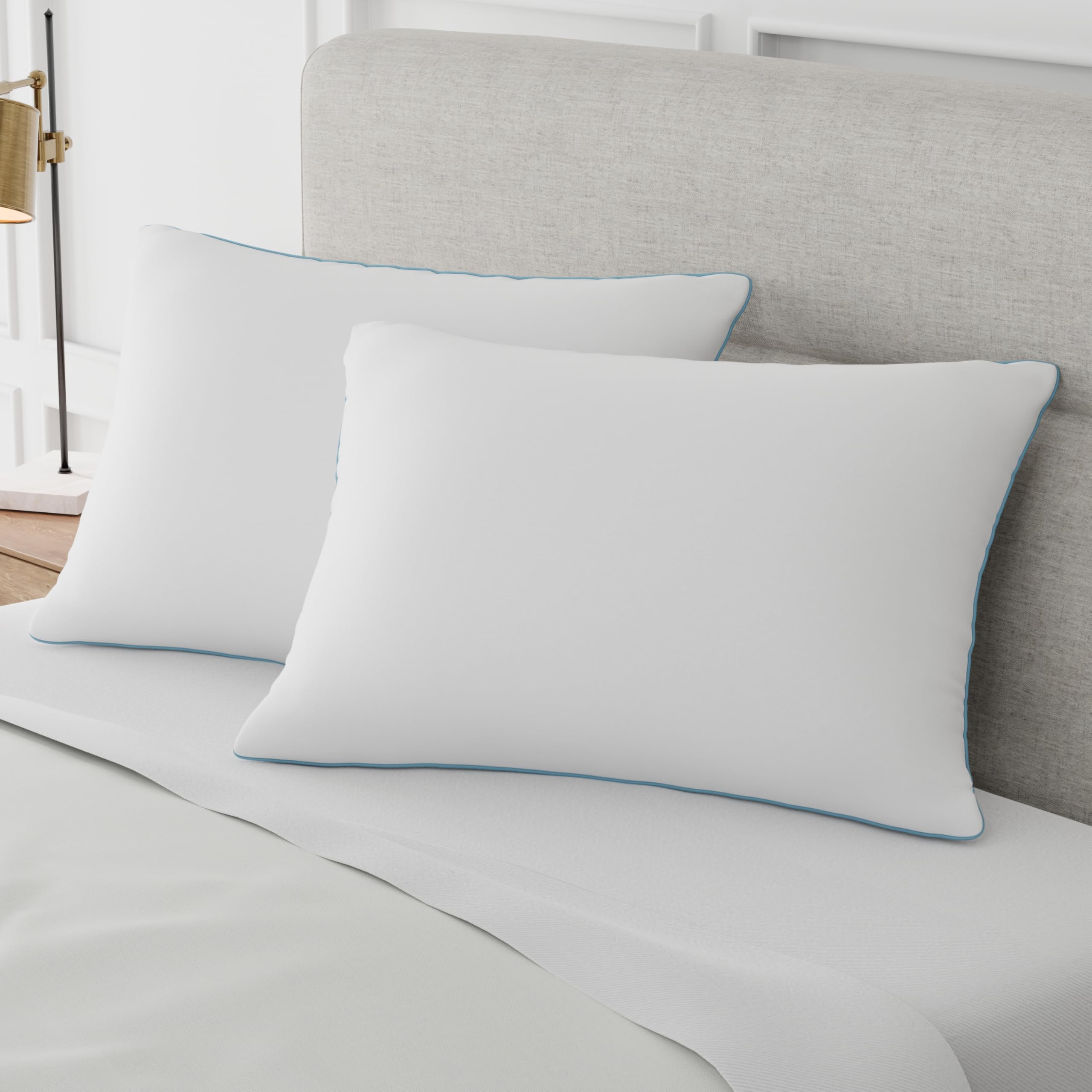 SEALY Slumber Bed Pillow Soft, Breathable, 100% Cotton Cover, Temperature Balancing, Moisture Wicking, Hypoallergenic EverFluff Fiberfill, Machine Washable, Standard/Queen Size Pillow, White- 2 Pack - Image 5