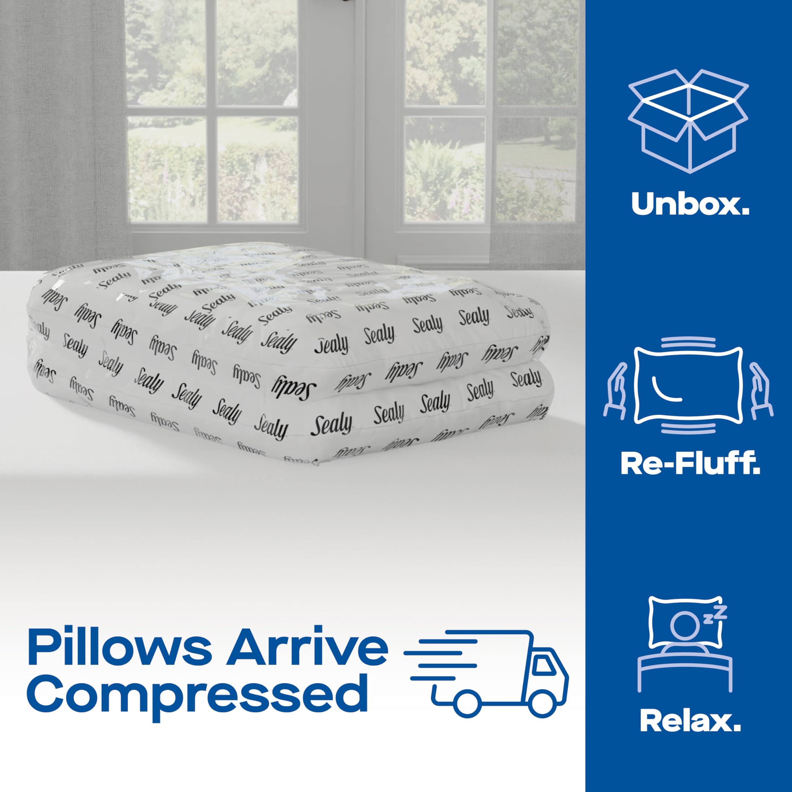 SEALY Slumber Bed Pillow Soft, Breathable, 100% Cotton Cover, Temperature Balancing, Moisture Wicking, Hypoallergenic EverFluff Fiberfill, Machine Washable, Standard/Queen Size Pillow, White- 2 Pack - Image 8