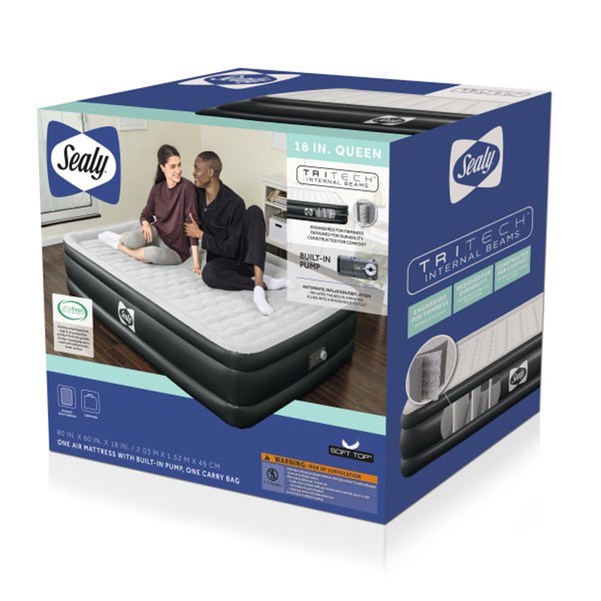 Sealy Tritech 18" Inflatable Air Mattress Bed with Built-in Pump, Storage Bag, and Repair Patch, for Indoor and Outdoor Use, Queen - Image 6