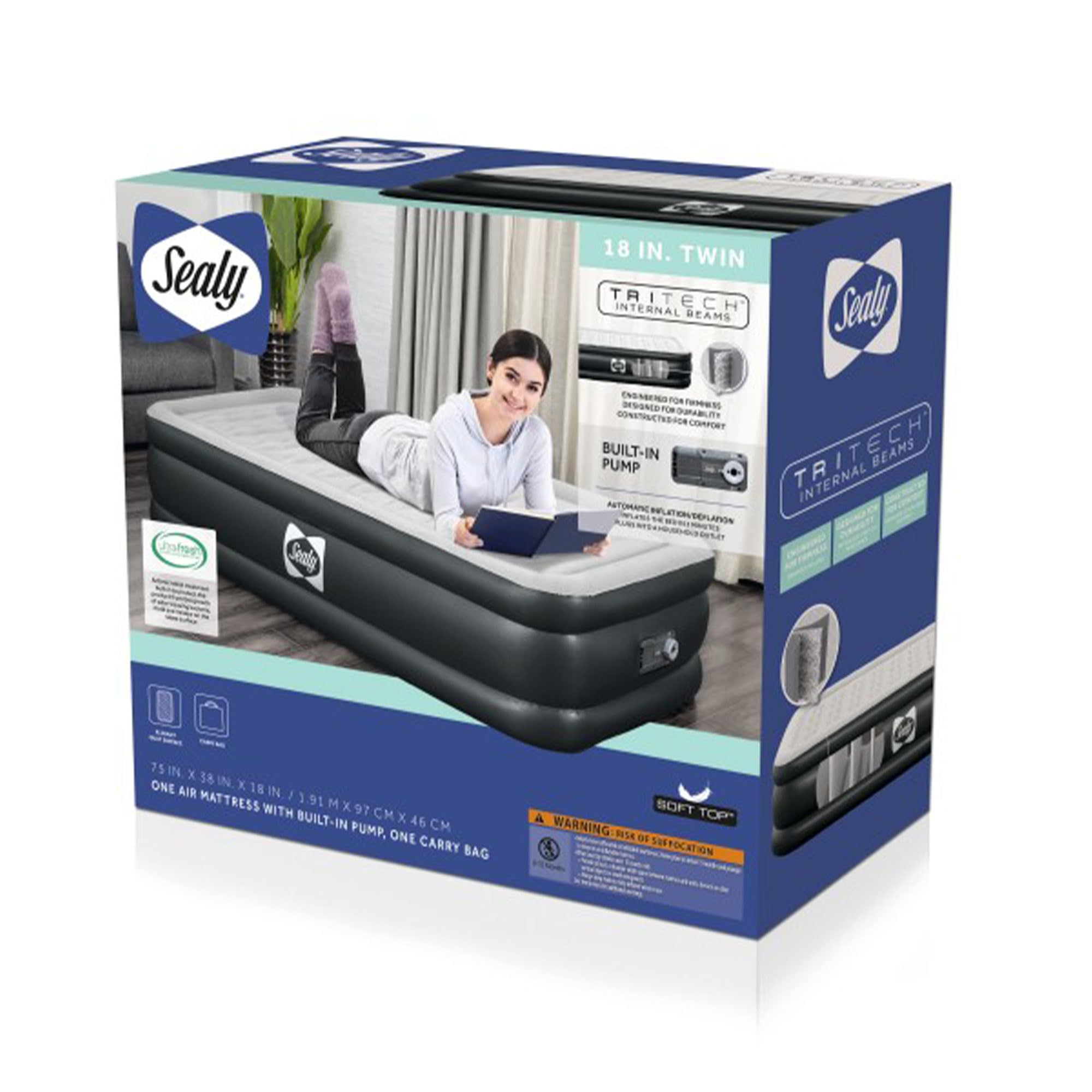 Sealy Tritech Twin Sized 18" Air Mattress Bed 2 Person w/Built-in AC Pump & Bag - Image 6